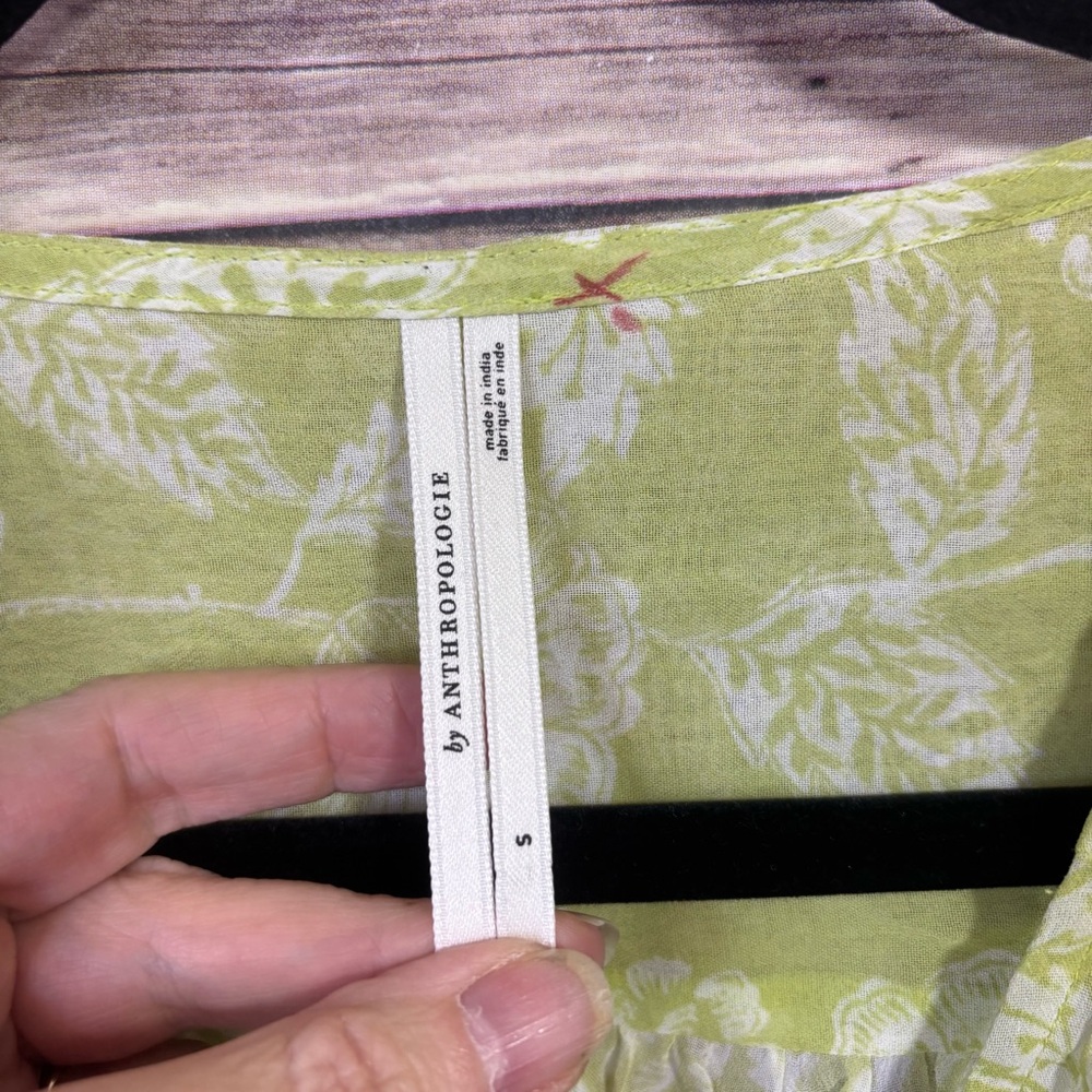Anthropologie Light Green Floral Blouse - Picture 4 of 11